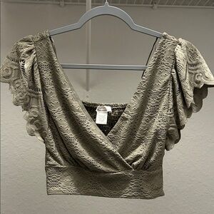 URBAN Romantics Lace Crop Top in Tan